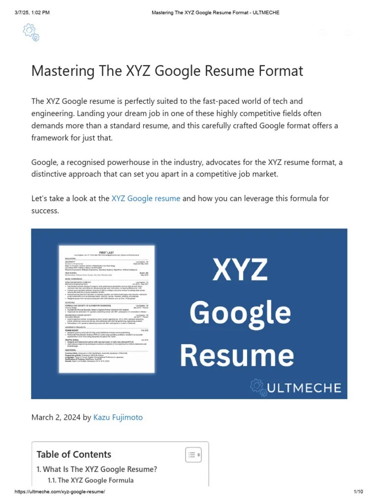 Mastering The XYZ Google Resume Format PDF R Sum Recruitment 1