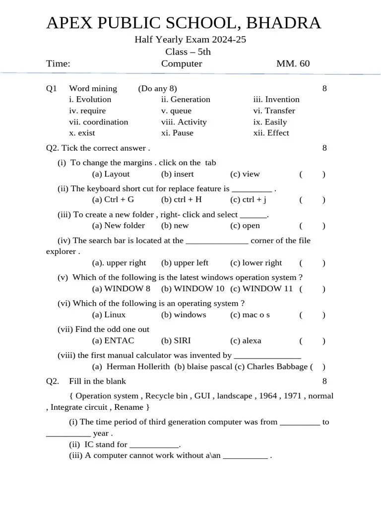 Class 5th Computer | PDF | Computing | Software