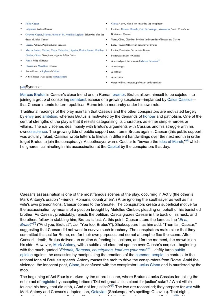Julius Caesar Summary | PDF | Marcus Junius Brutus The Younger | Julius ...