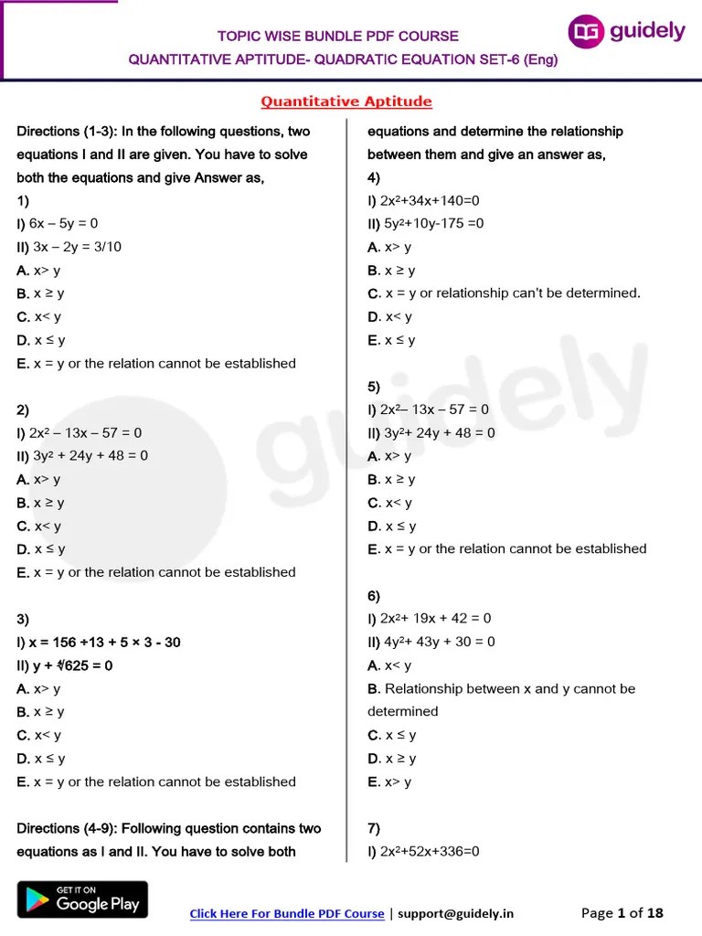 Quadratic Equation | PDF | Equations | Algebra
