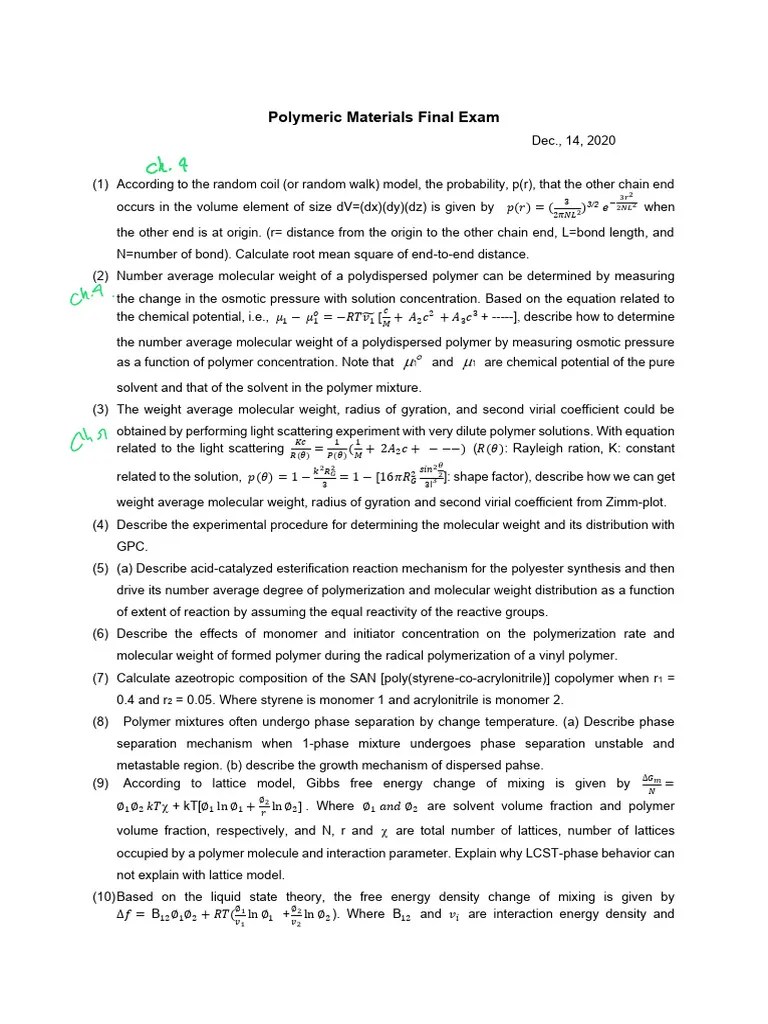 2020 고분자재료 기말고사 | PDF | Polymers | Chemical Substances