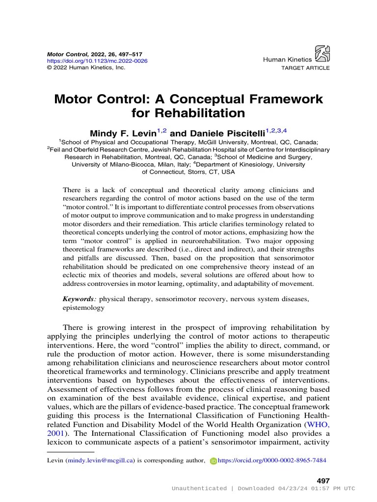 Motor Control A Conceptual Framework For Rehabilitation. | PDF ...