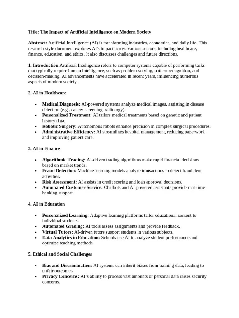 The Impact Of Artificial Intelligence On Modern Society | PDF ...
