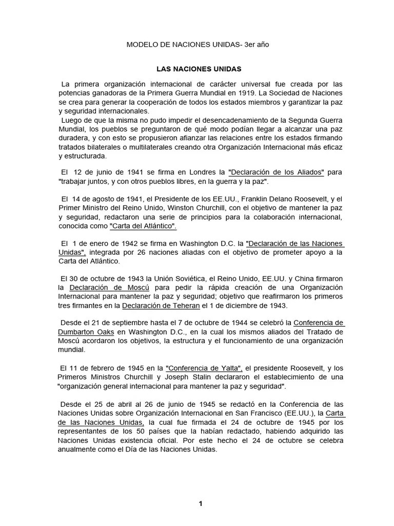 Historia Y Estructura De La Onu Pdf Naciones Unidas Relaciones