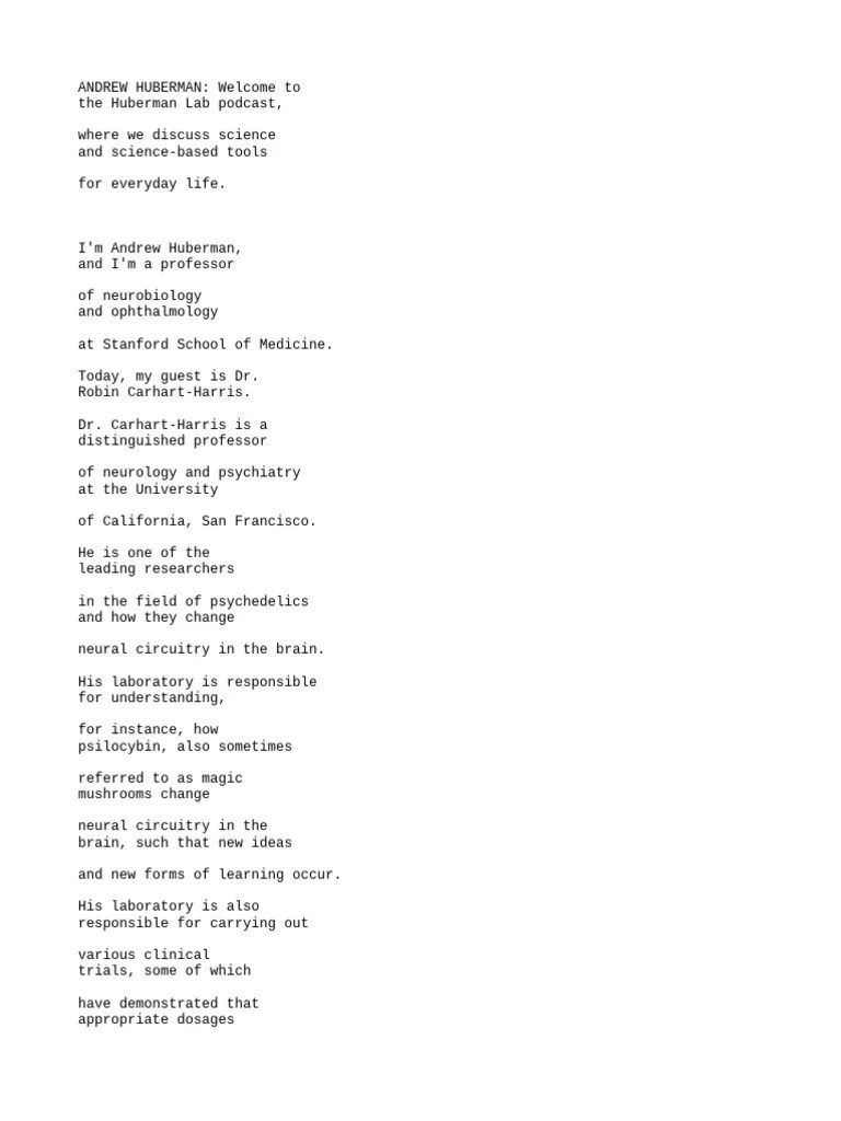 Dr. Robin Carhart-Harris The Science Of Psychedelics For Mental Health Huberman Lab Podcast ...