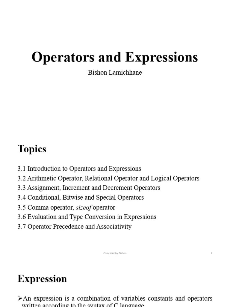 Computer ProgrammingChapter 3 Operators And Expressions | PDF | Data ...