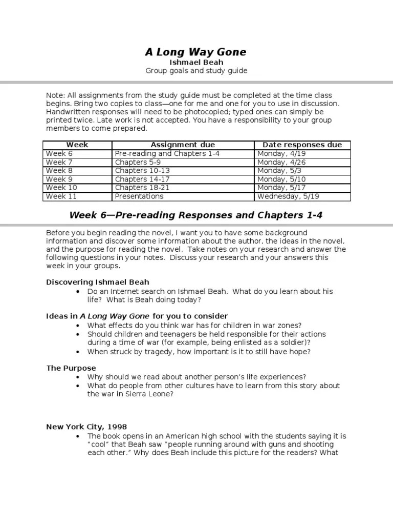 Study guide a long way gone