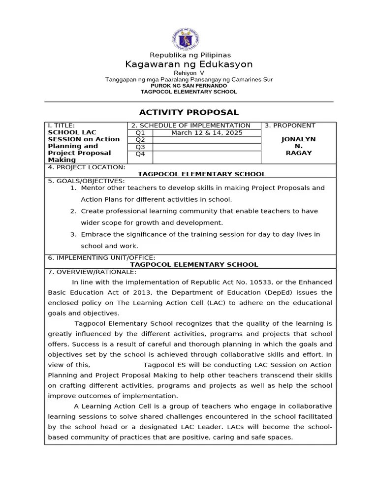 Project Proposal Lac Session Project Proposal Making Pdf Behavior