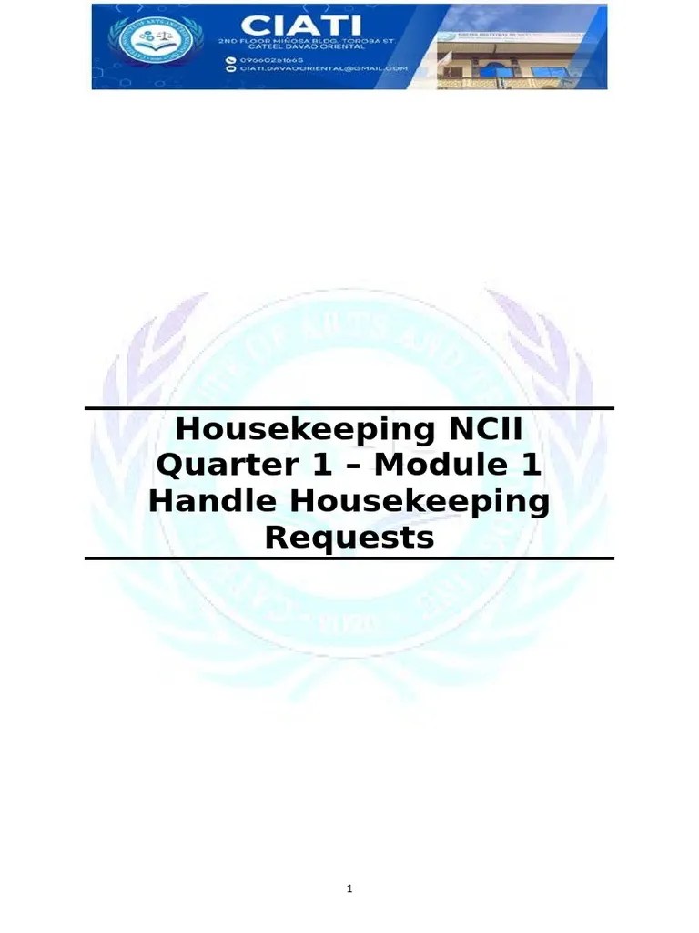 Housekeeping NCII Module 1 | PDF | Housekeeping | Bed