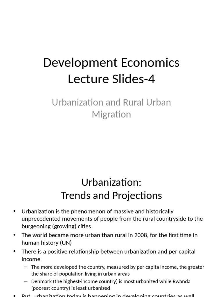 Lecture 4 - Urbanization And Rural-Urban Migration | PDF | Cost Of Living | Urbanization