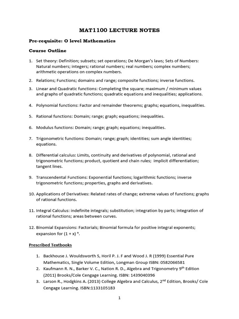 MAT1100 Lecture Notes - Set Theory (2024-2025) | PDF | Function (Mathematics) | Numbers