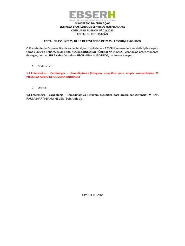 Edital Nº 455.1-2025 - HUAC-UFCG - Concurso Nacional 01-2023 ...