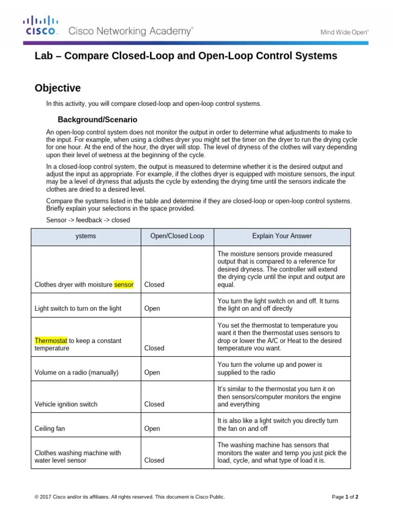 1.1.3.10 Lab - Compare Closed-Loop And Open-Loop Control Systems | PDF ...