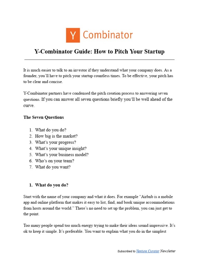 Y-Combinator Guide - How To Pitch Your Startup-1 | PDF | Gmail ...