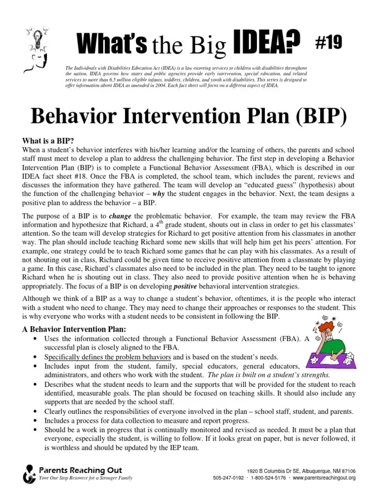 19 Behavior Intervention Plan Bip Pdf Individualized Education