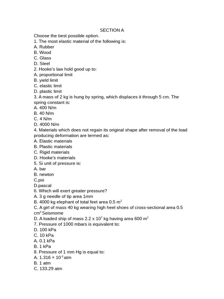 Physics Chapter 5 Class 9 Nbf Pdf Pressure Pressure Measurement