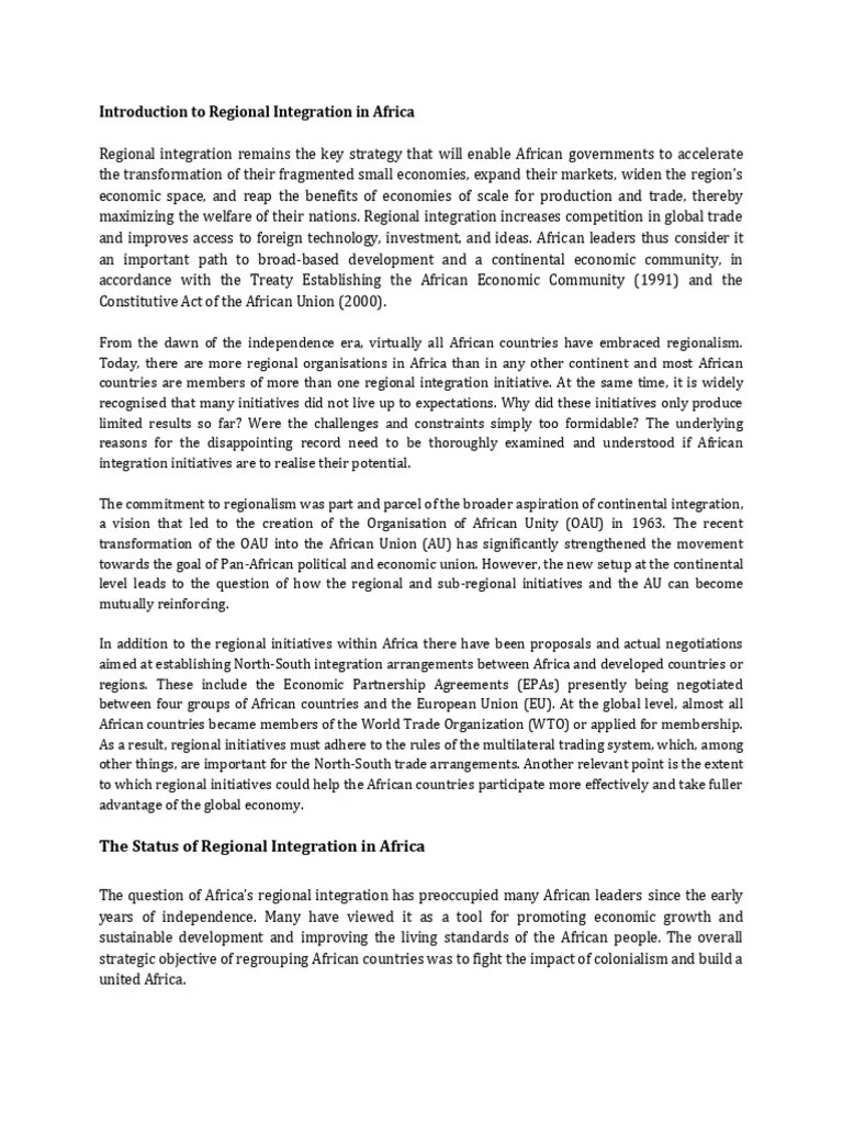 Understanding Africa S Regional Integration Pdf African Union New