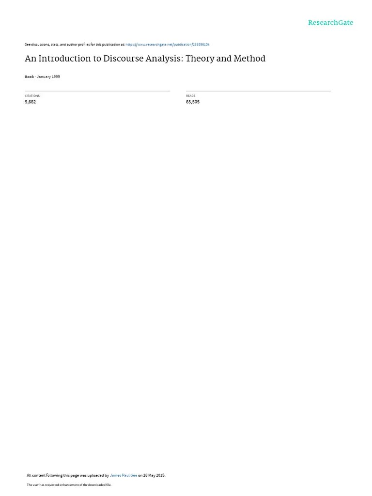 An Introduction To Discourse Analysis Theory And M Pdf