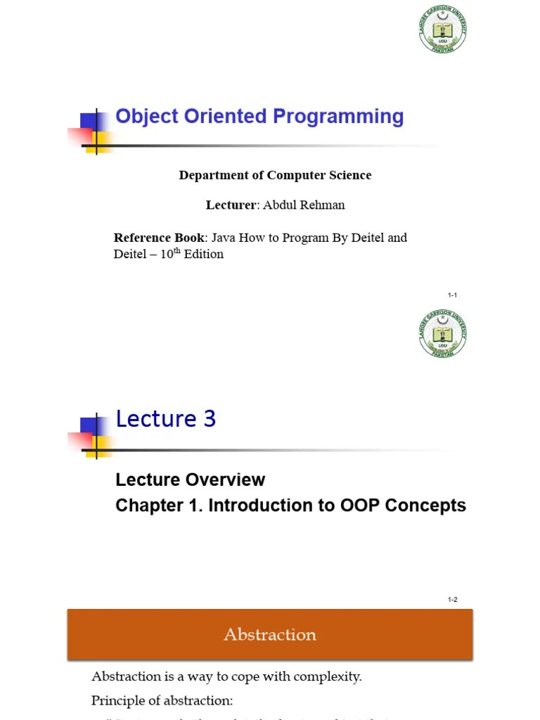 Lecture 3 - OOP Concepts | PDF | Object Oriented Programming | Abstraction