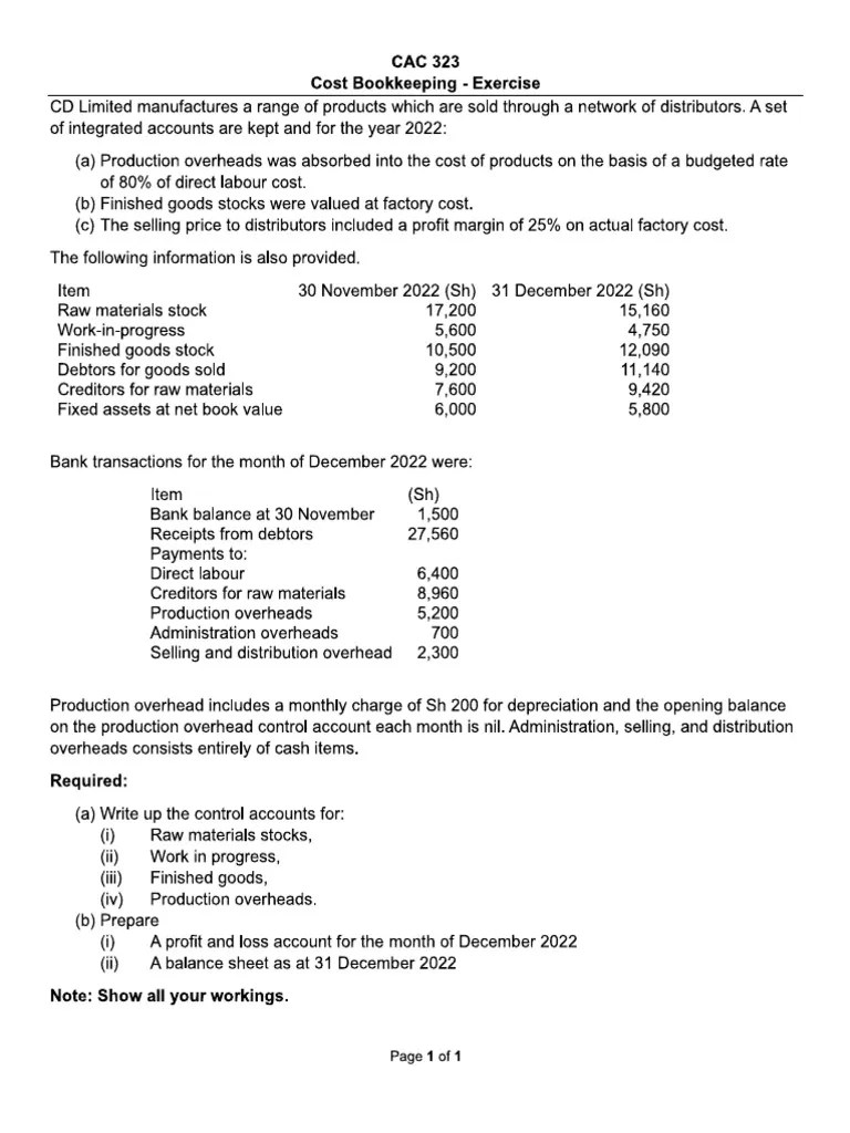 Cost Bookkeeping Class Example | PDF