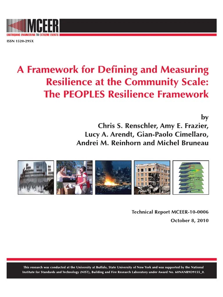 Renschler Et Al. A Framework For Defining And Measuring Resilience At The Community Scale The ...