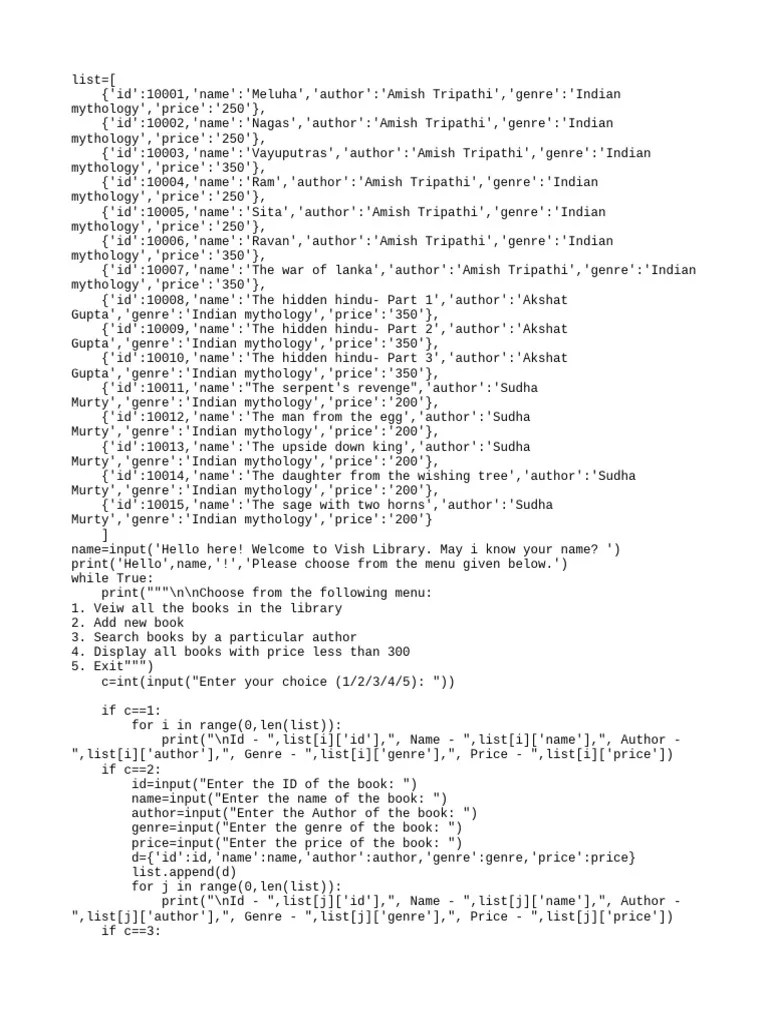 Library Management System Python Code | PDF | Menu | Hindu Literature