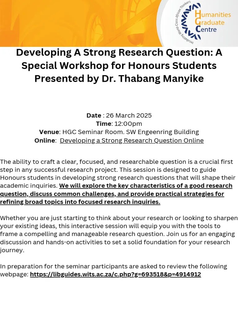 Developing A Strong Research Question For Honours Students | PDF