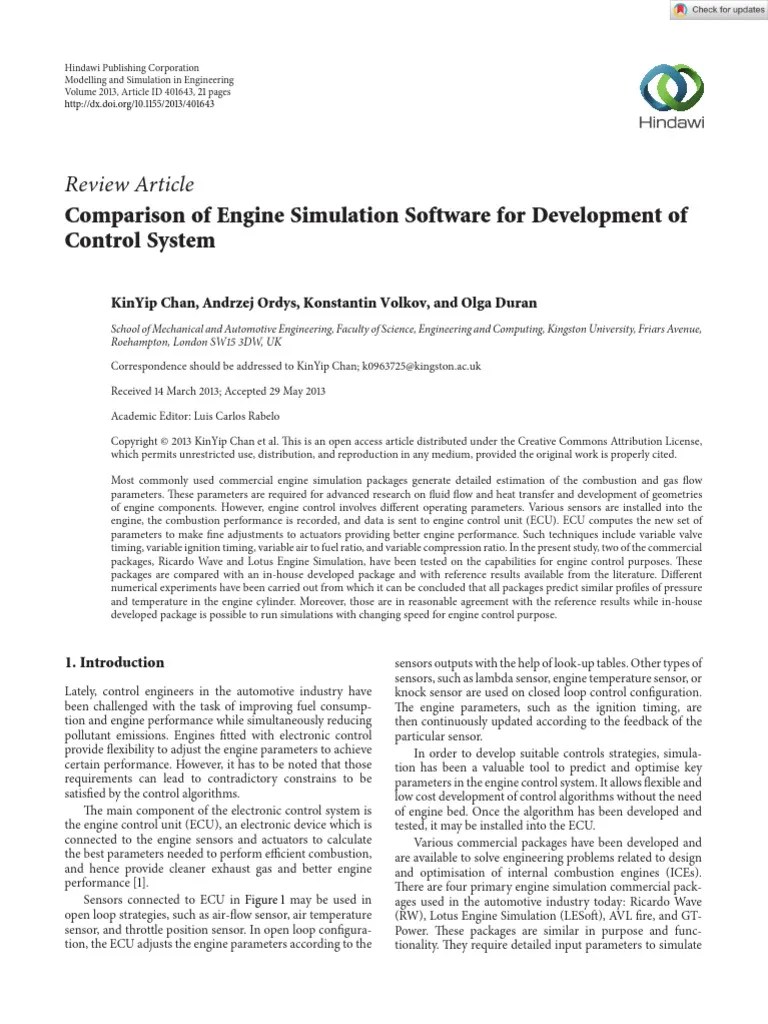 Modelling And Simulation In Engineering 2013 Chan Comparison Of