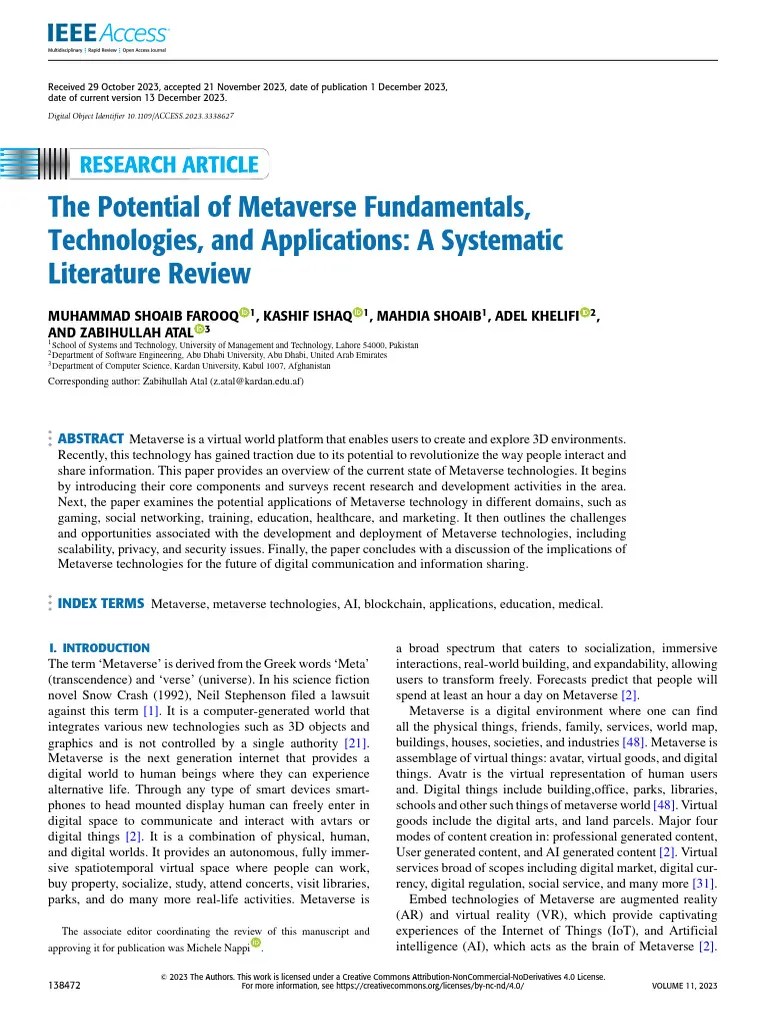 The Potential Of Metaverse Fundamentals Technologies And Applications A ...