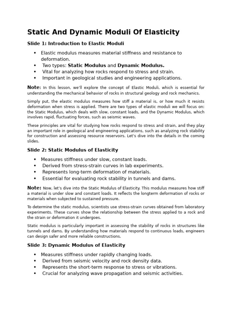 Static And Dynamic Moduli Of Elasticity | PDF | Young's Modulus ...