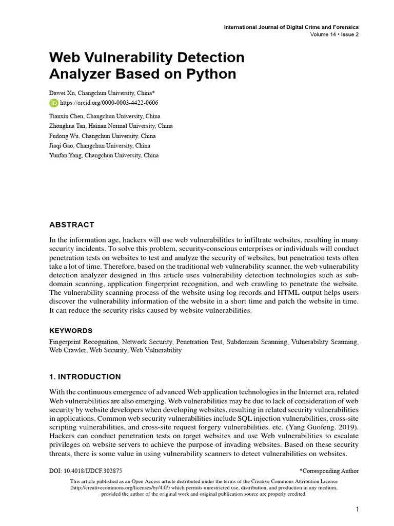 Web Vulnerability Detection Analyzer Based On Pyth | PDF | World Wide ...