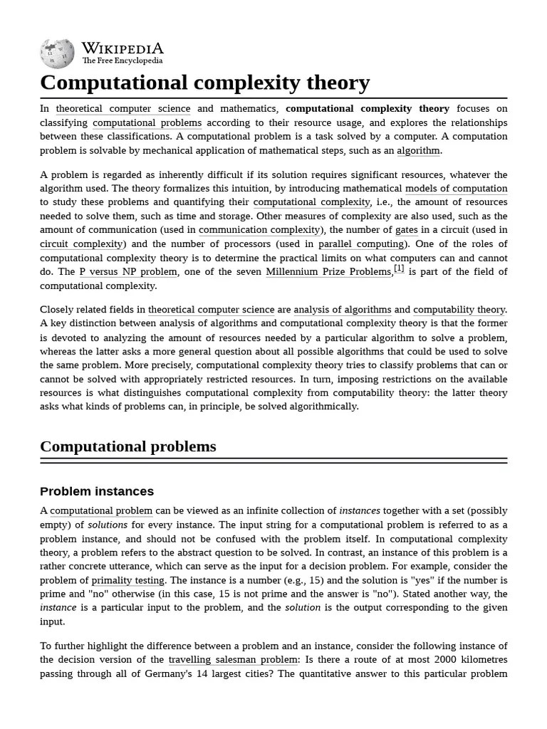 Computational Complexity Theory | PDF | Computational Complexity Theory ...
