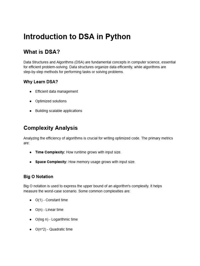 Introduction To DSA In Python | PDF