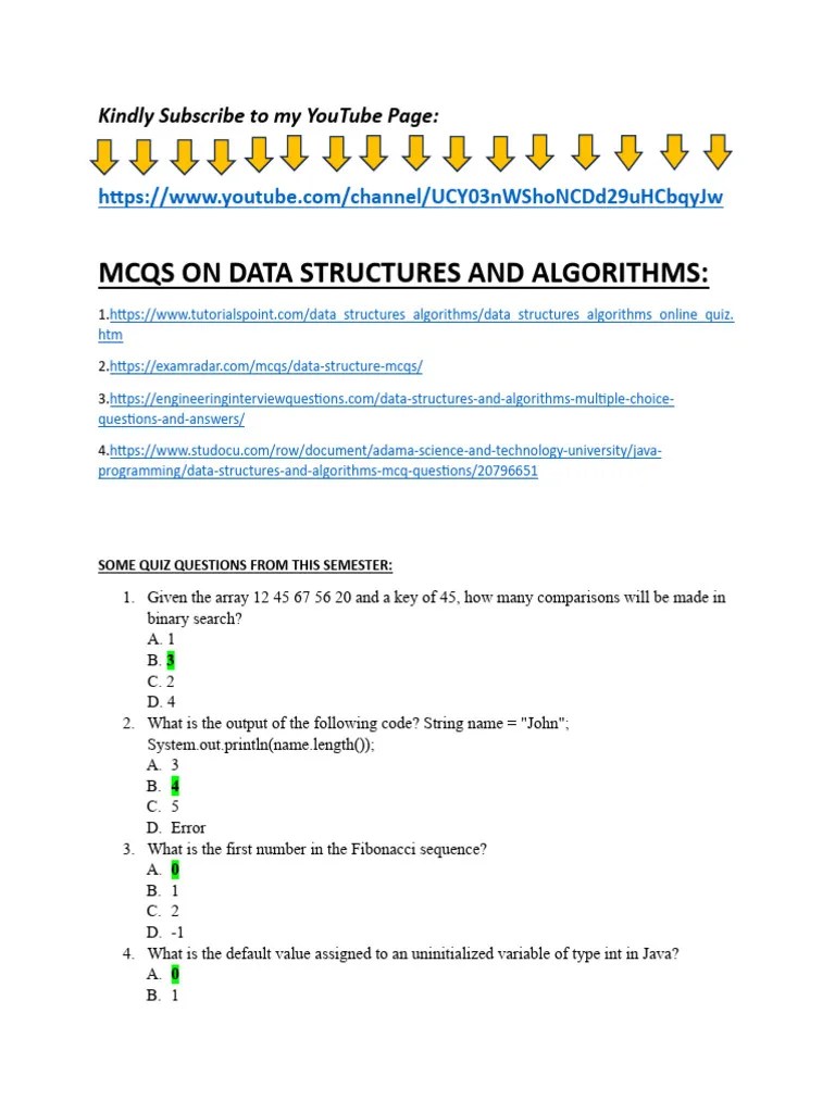 Mcqs On Data Structures And Algorithms | PDF | Time Complexity ...