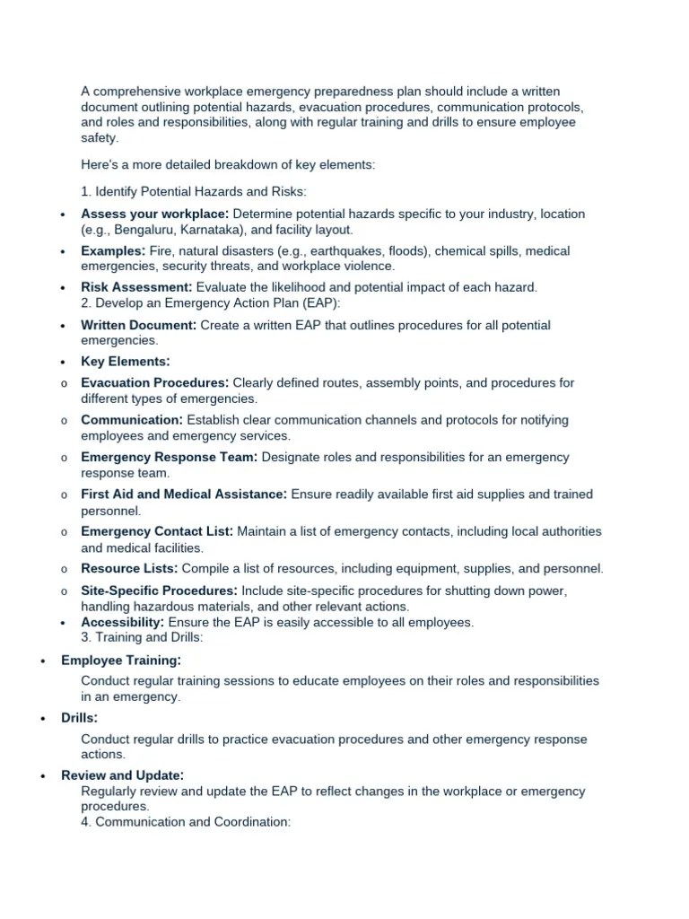 Workplace Emergency Preparedness Plan Pdf Emergency Emergency