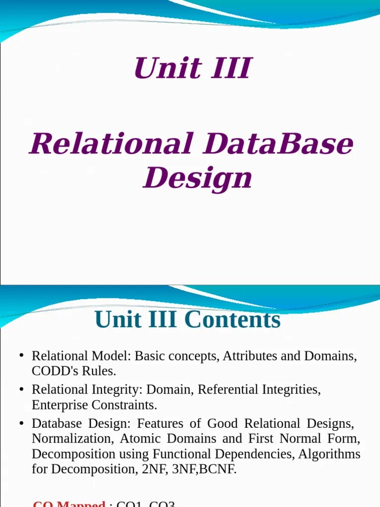 DBMS - Unit 3 (Relational Database Design) | PDF | Relational Database ...