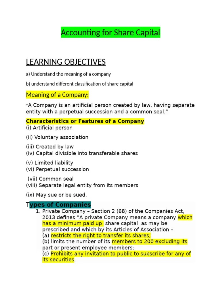 Accounting For Share Capital Pdf Stocks Option Finance
