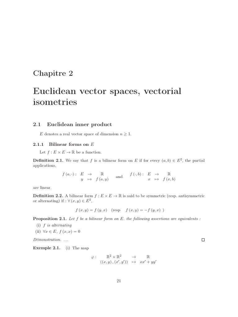 Chapter Euclidean Vector Spaces | PDF | Basis (Linear Algebra) | Euclidean Space
