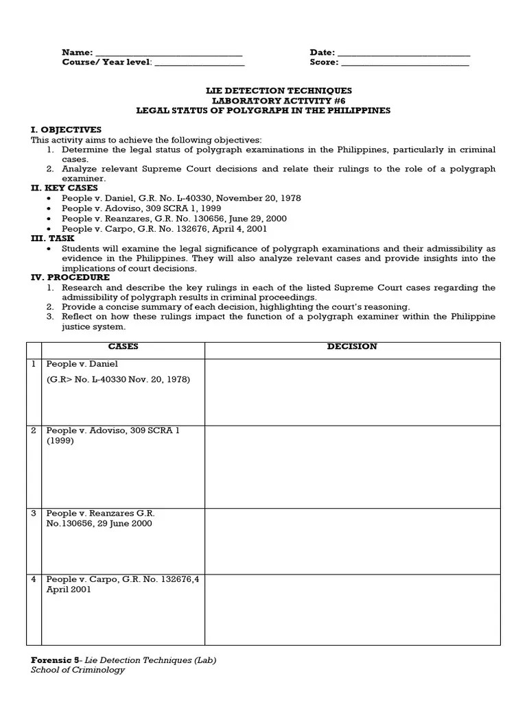 Lie Detection Techniques Lab 6-1 | PDF | Polygraph | Forensic Science