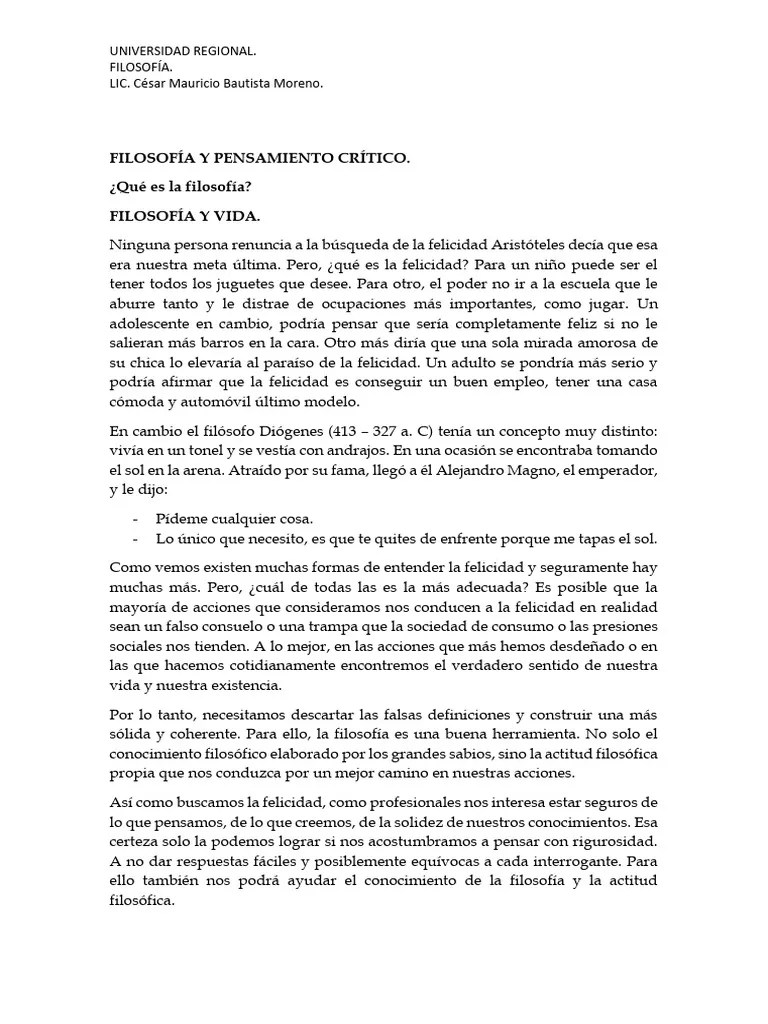FILOSOFÍA Y PENSAMIENTO CRÍTICO | PDF | Conocimiento | Realidad