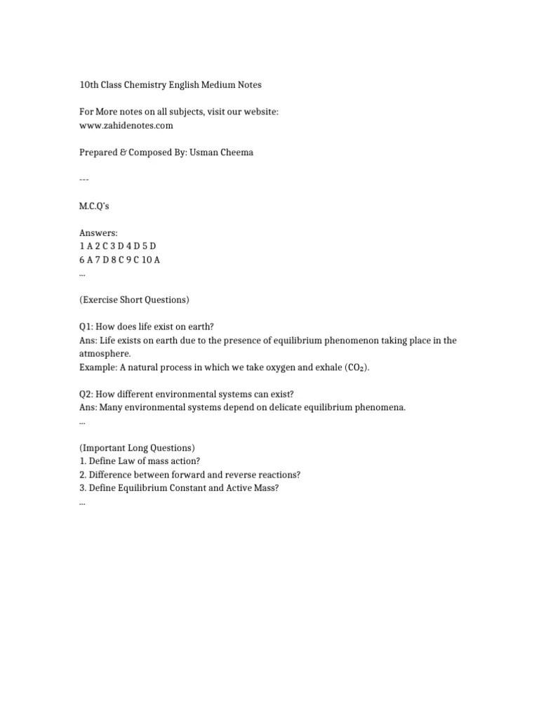 10th Class Chemistry Notes Pdf