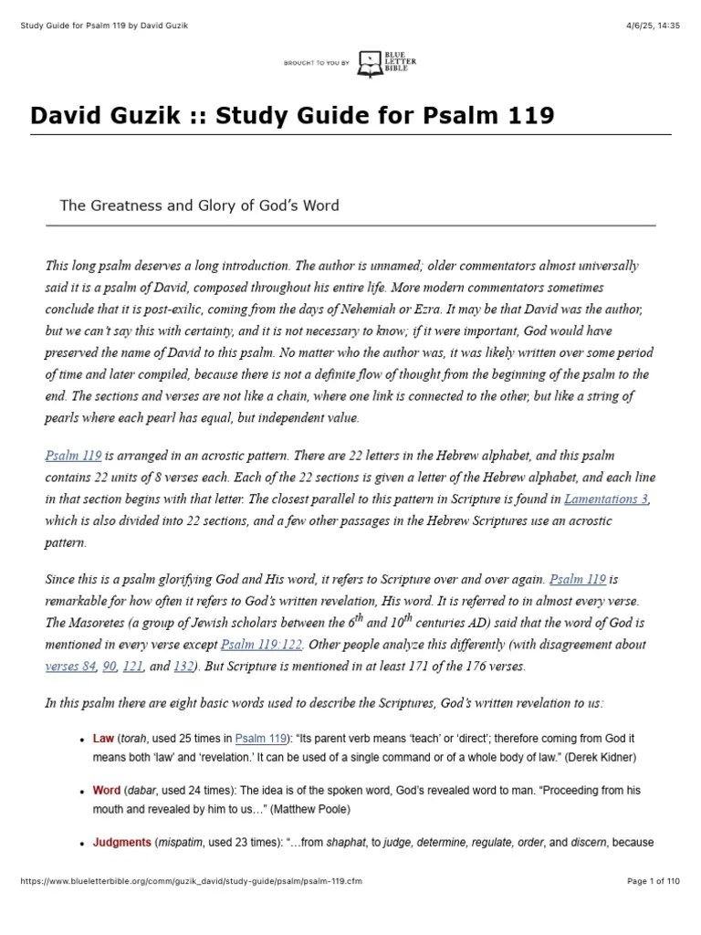 Study Guide For Psalm 119 By David Guzik | PDF | Psalms | Revelation