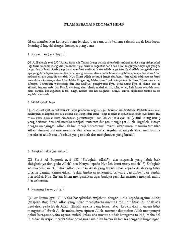 Yang dimaksud dengan pedoman hidup adalah. Islam Sebagai Pedoman Hidup Pdf