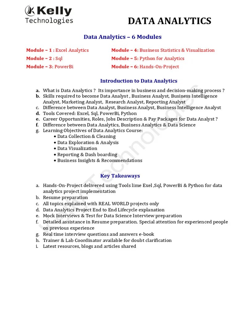 Data Analytics Course Overview Pdf Statistics Normal Distribution