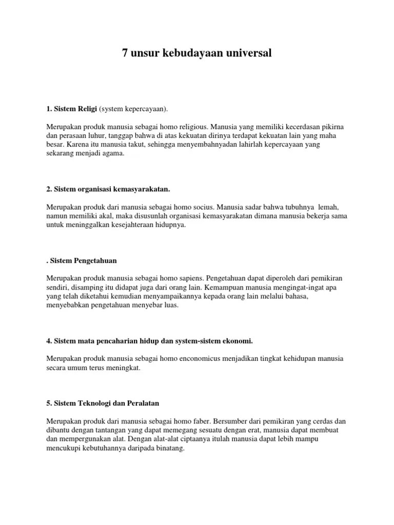 7 Unsur Kebudayaan Universal 1 | PDF