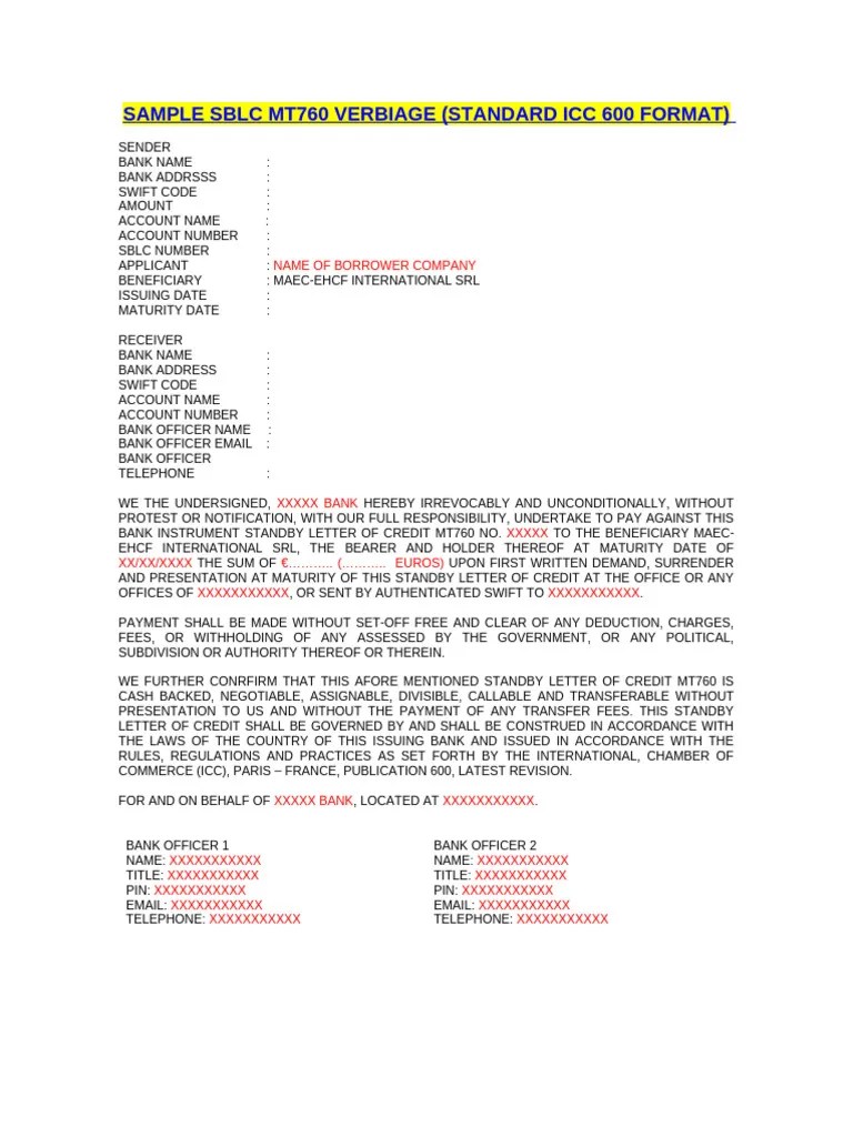 Approved Sblc Mt760 Verbiage Pdf Letter Of Credit Banks - Minimal Image Collection - Mobile Quality