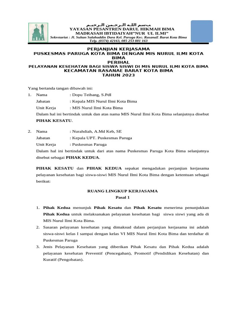 Surat Perjanjian Kerjasama Dengan Puskesmas | PDF