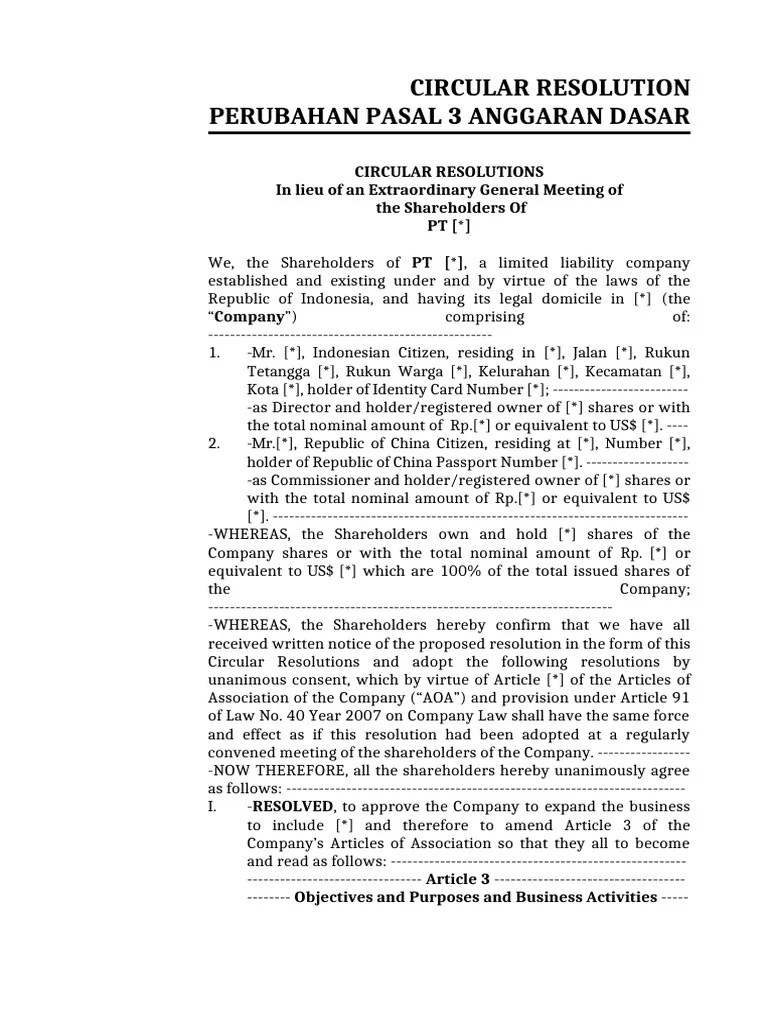 21. CIRCULAR RESOLUTION PERUBAHAN PASAL 3 ANGGARAN DASAR | PDF | Justice | Crime & Violence