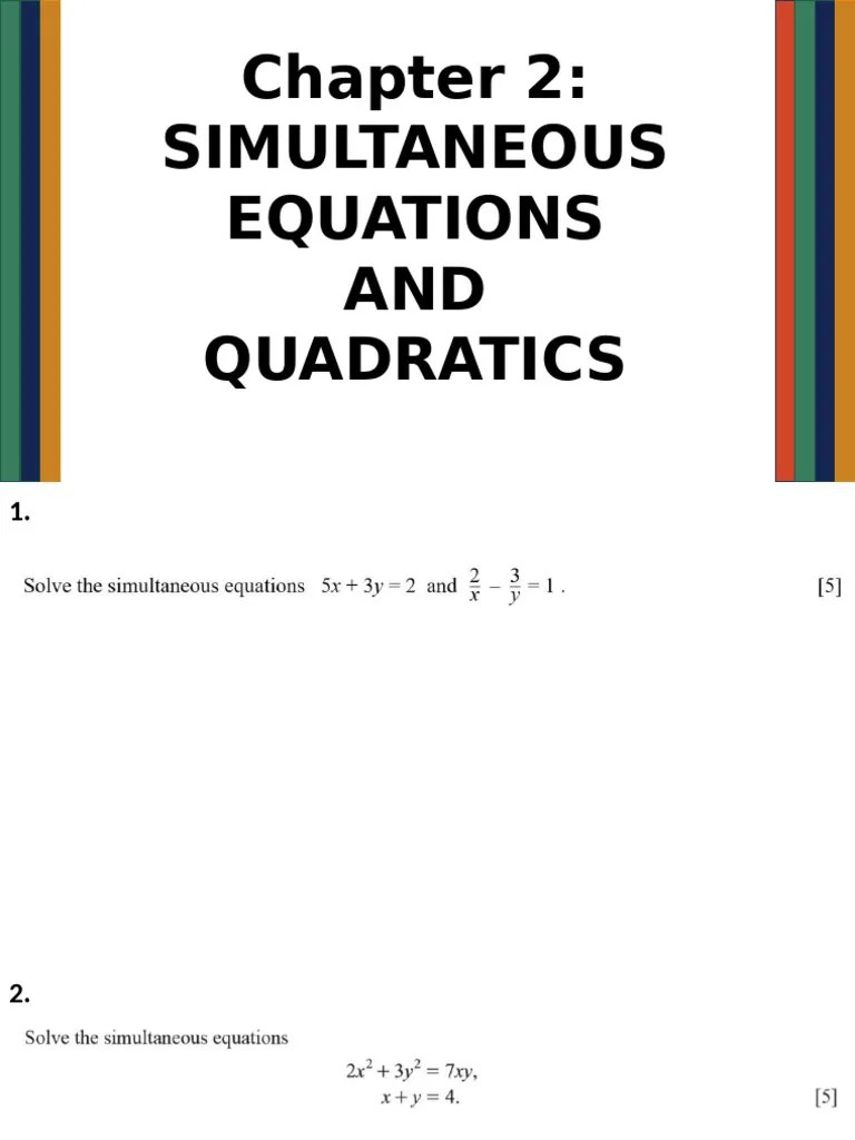 Revision On Chapter 2 (Simultaneous Equations And Quadratics) | PDF