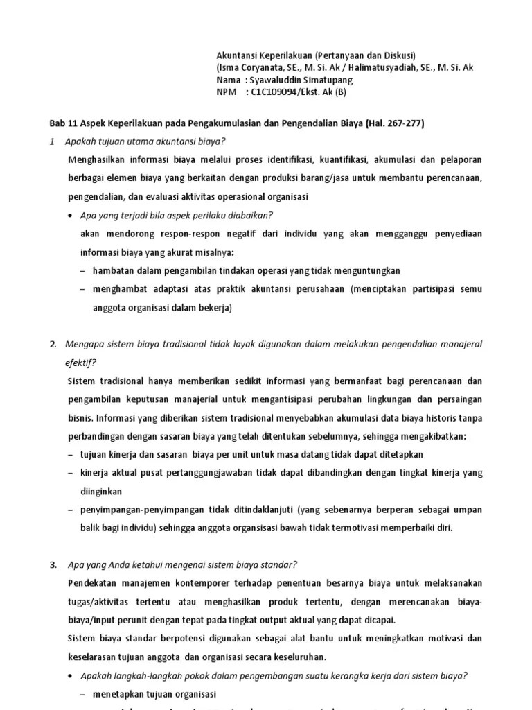 Akuntansi sistem perhitungan biaya standar. Soal Dan Jawaban Akuntansi Keperilakuan